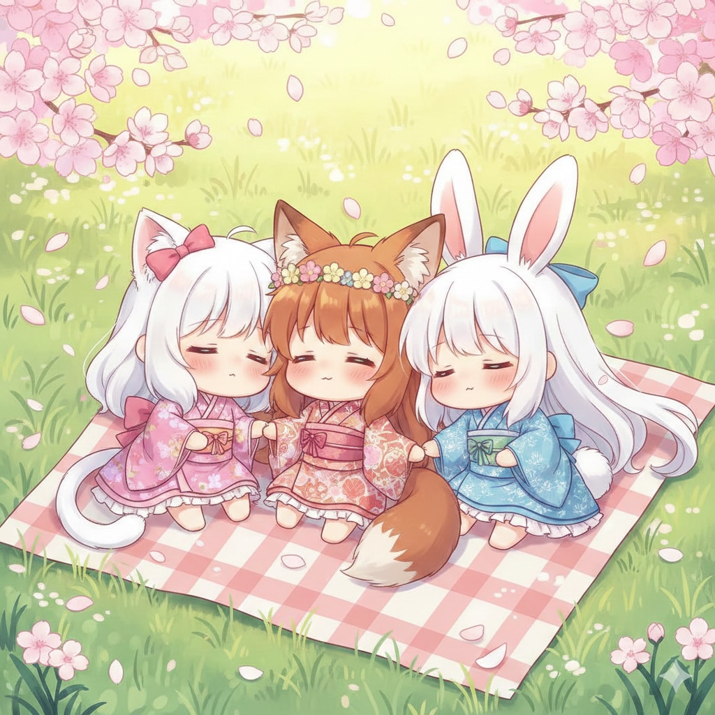 桜の下でお昼寝中