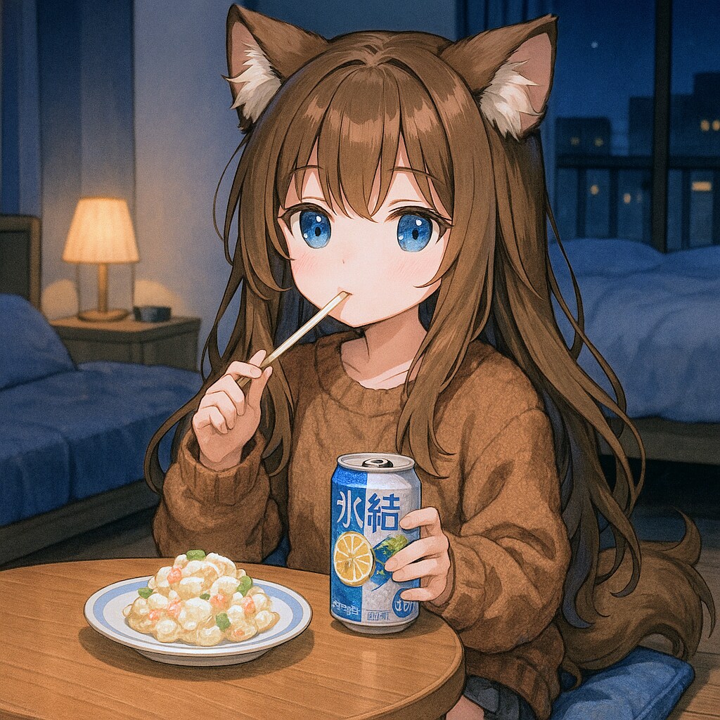 ポテサラで氷結を流し込む小さな女の子