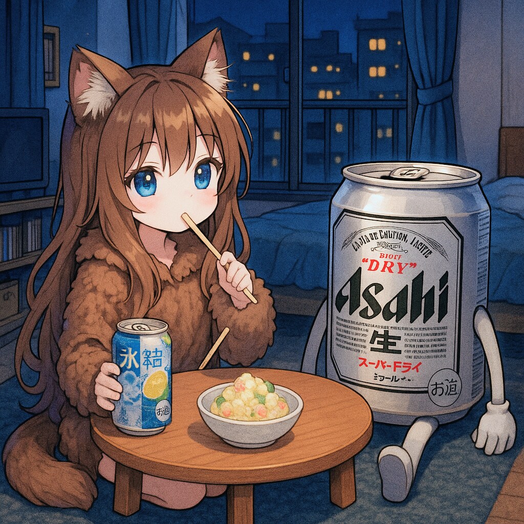 ポテサラで氷結を流し込む小さな女の子