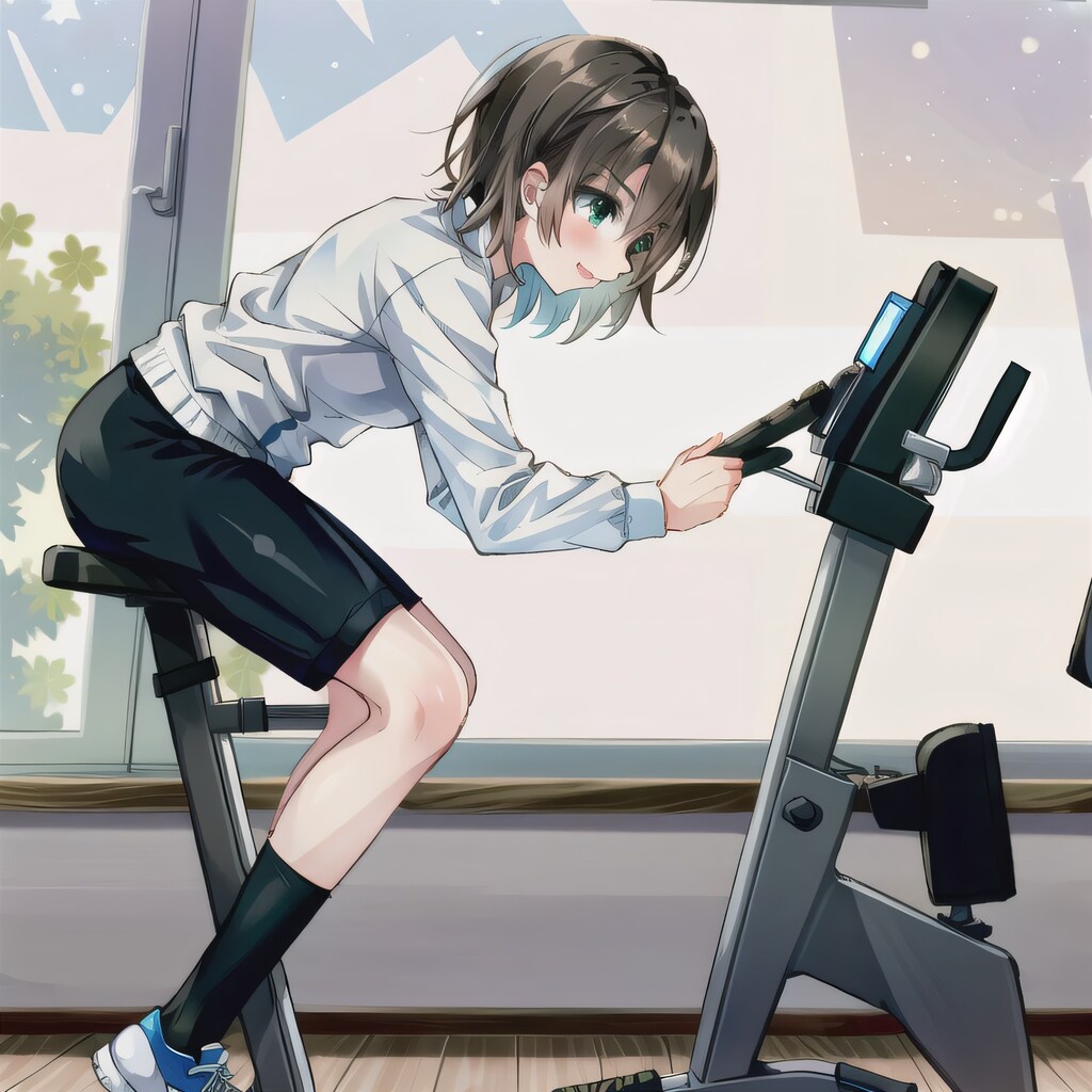 茶髪ボブでエアロバイクの少女４