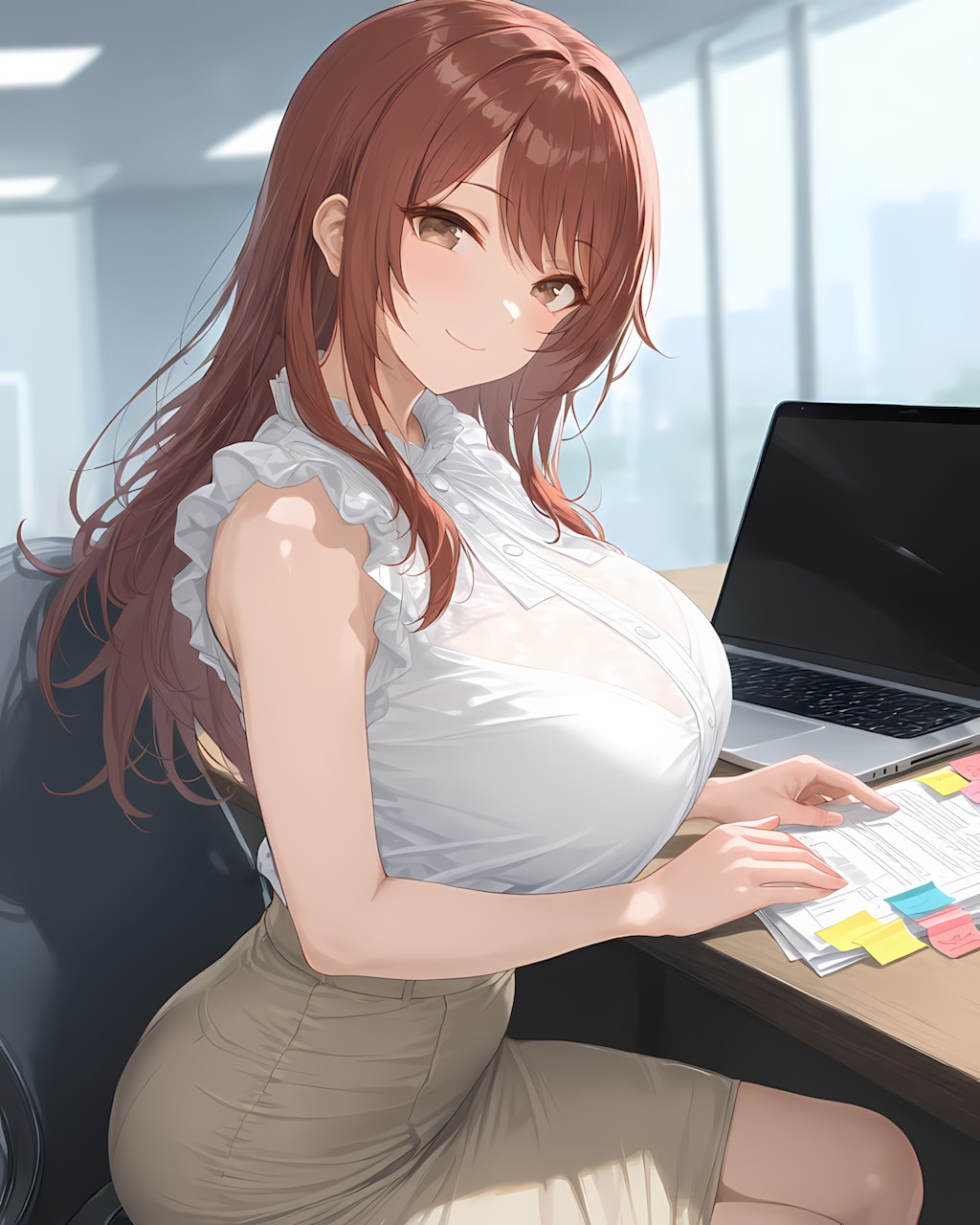 💻ランチ前のオフィス作業✨大人上品OLノノカさんの微笑み
