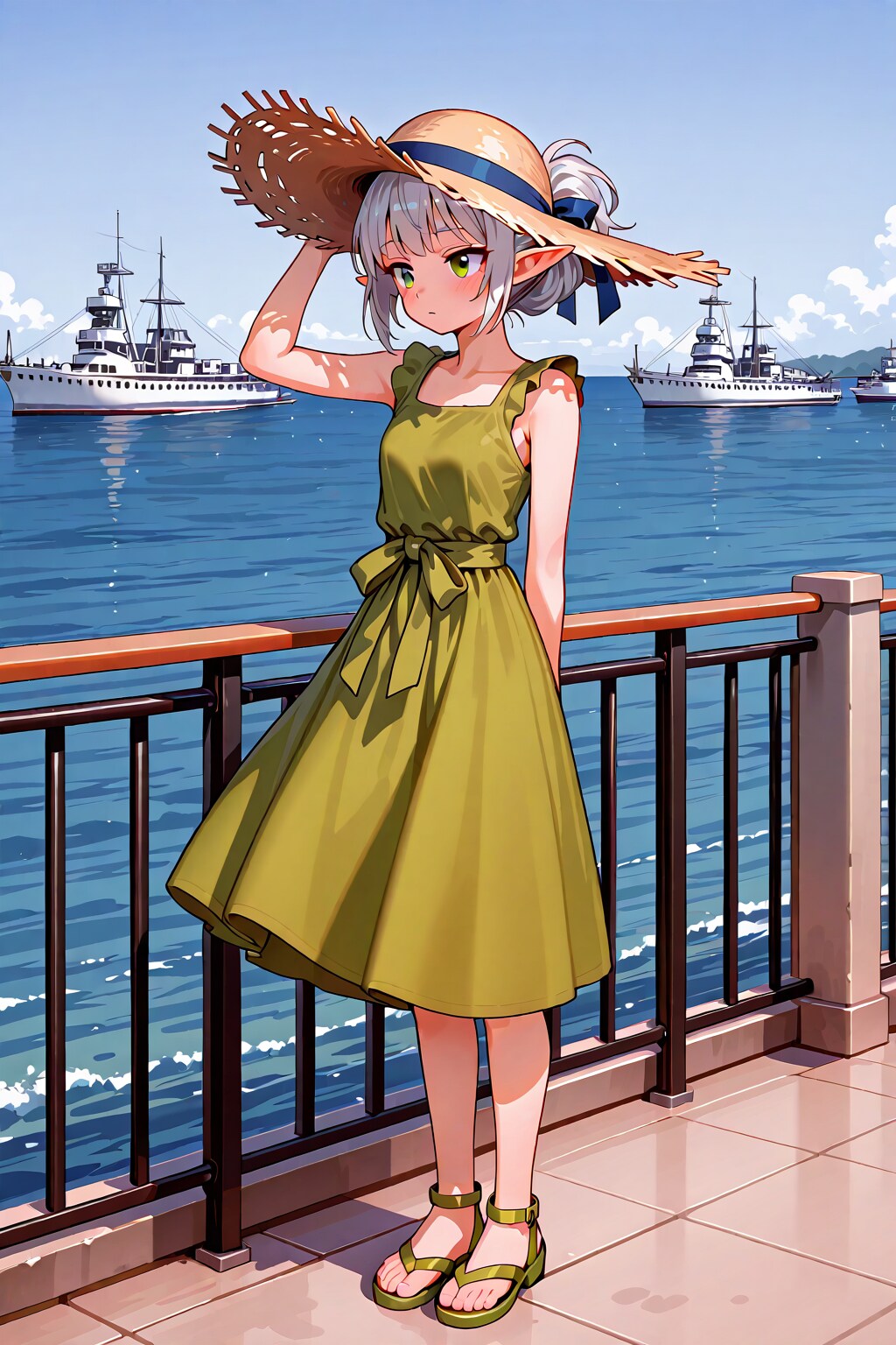波止場に来た銀髪エルフの女の子