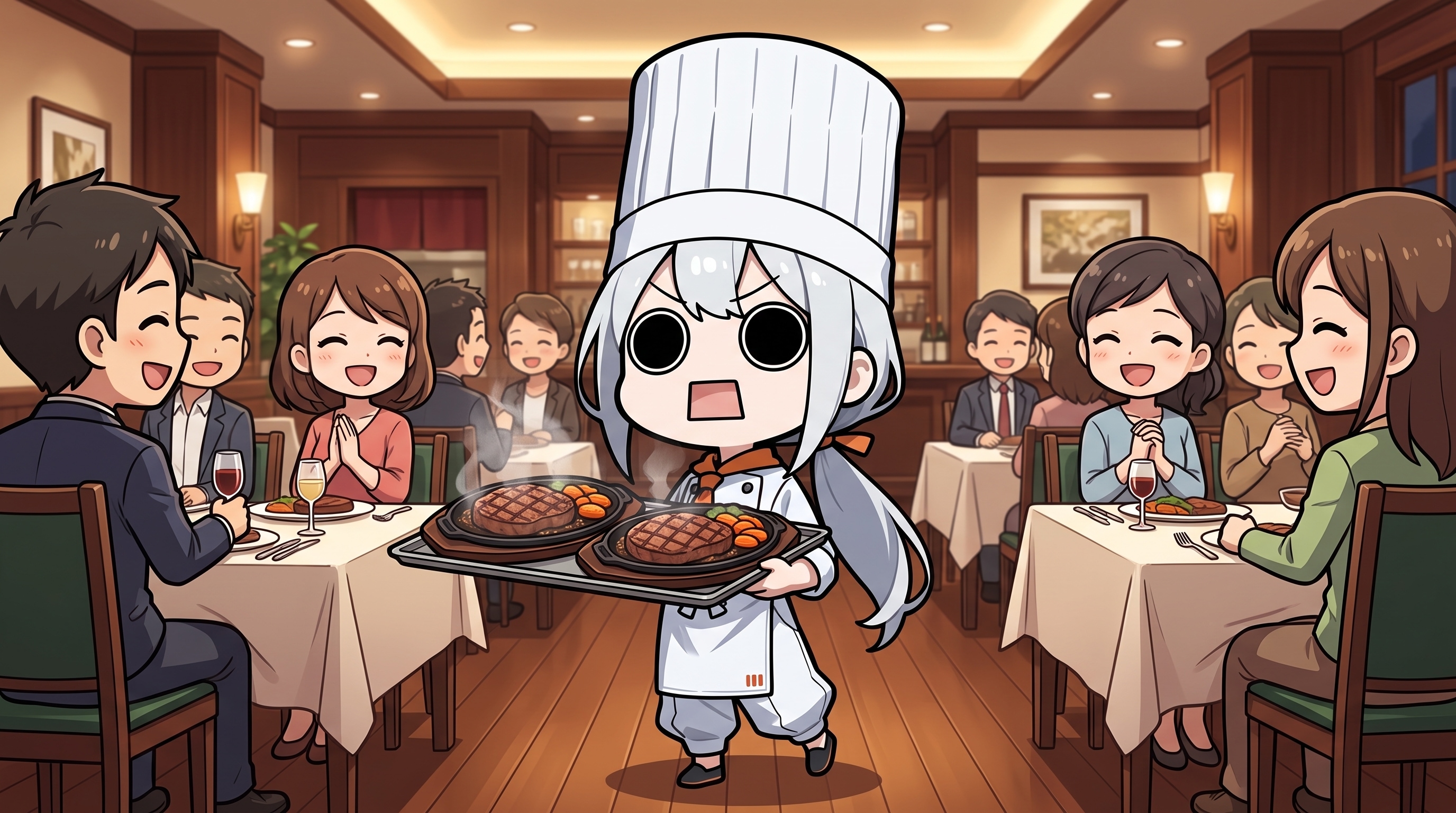 ステーキを運ぶえらいこっちゃ嬢 | の人気AIイラスト・グラビア
