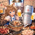 ホルモン焼き屋でビールを飲みながらホルモンを焼く小さな女の子 5枚目