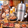 ホルモン焼き屋でビールを飲みながらホルモンを焼く小さな女の子 2枚目