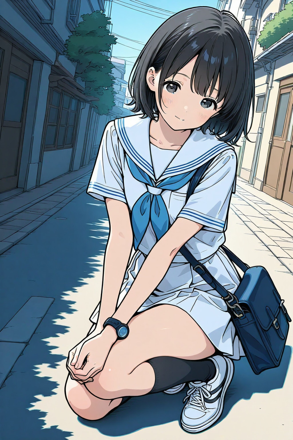 ショートカットのセーラー服少女