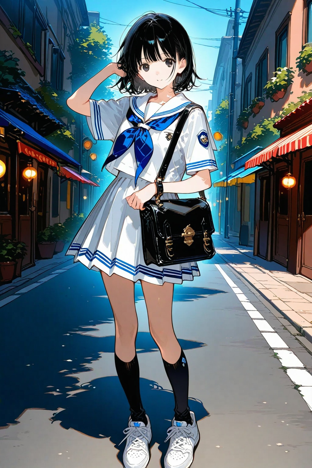 ショートカットのセーラー服少女