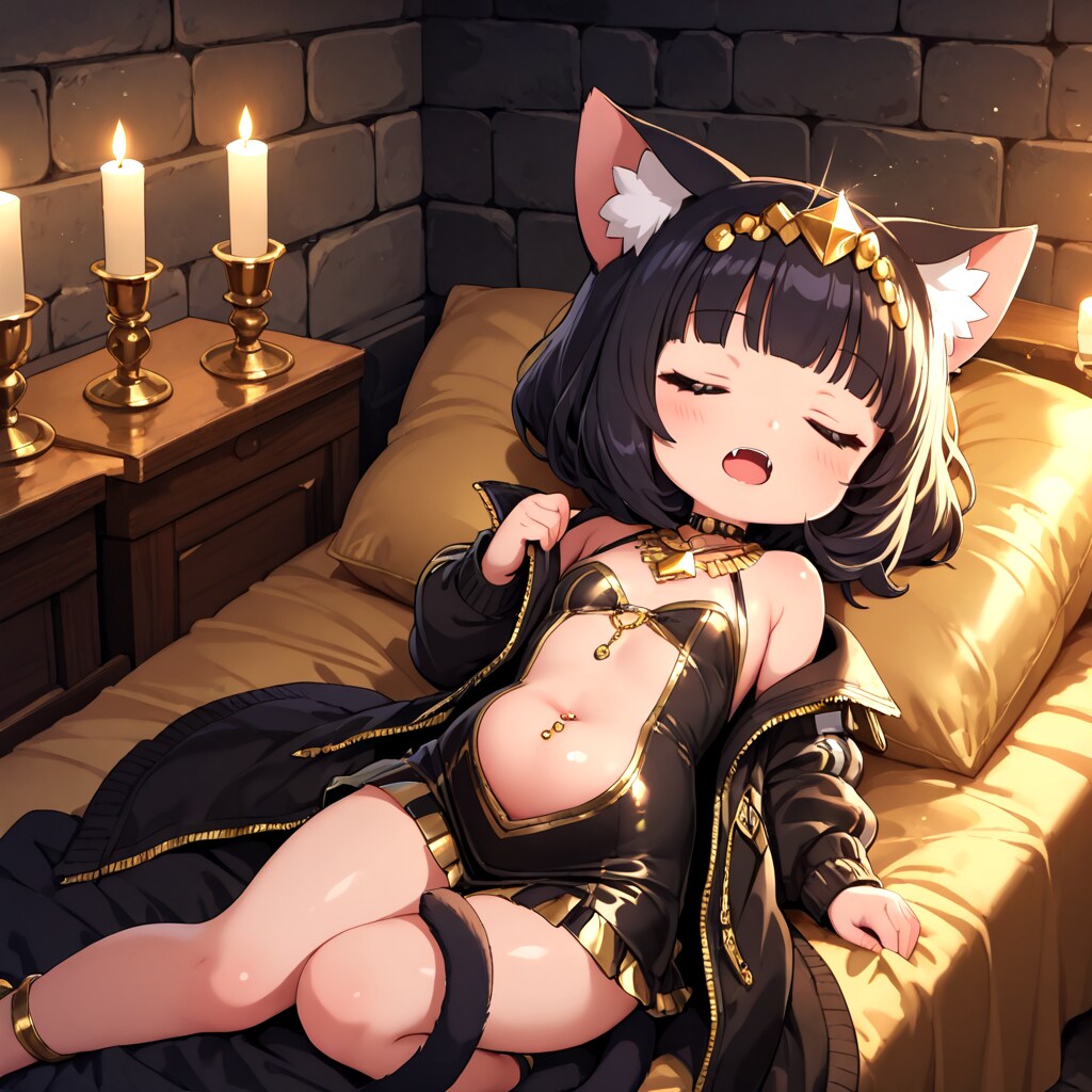 金色のベッドで眠るクレオニャトラちゃん！！