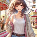 遊園地で楽しんでる女性、画風色々 7枚目