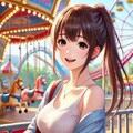 遊園地で楽しんでる女性、画風色々 6枚目