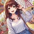 遊園地で楽しんでる女性、画風色々 5枚目
