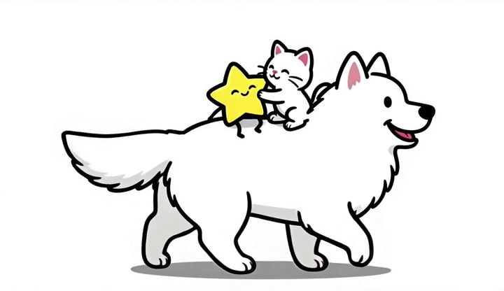 サモエドんと子猫さんと星くず君　楽しいね～♪　うん！ | の人気AIイラスト・グラビア