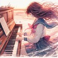 潮騒を聞きながら (ピアノを弾く少女③) 3枚目