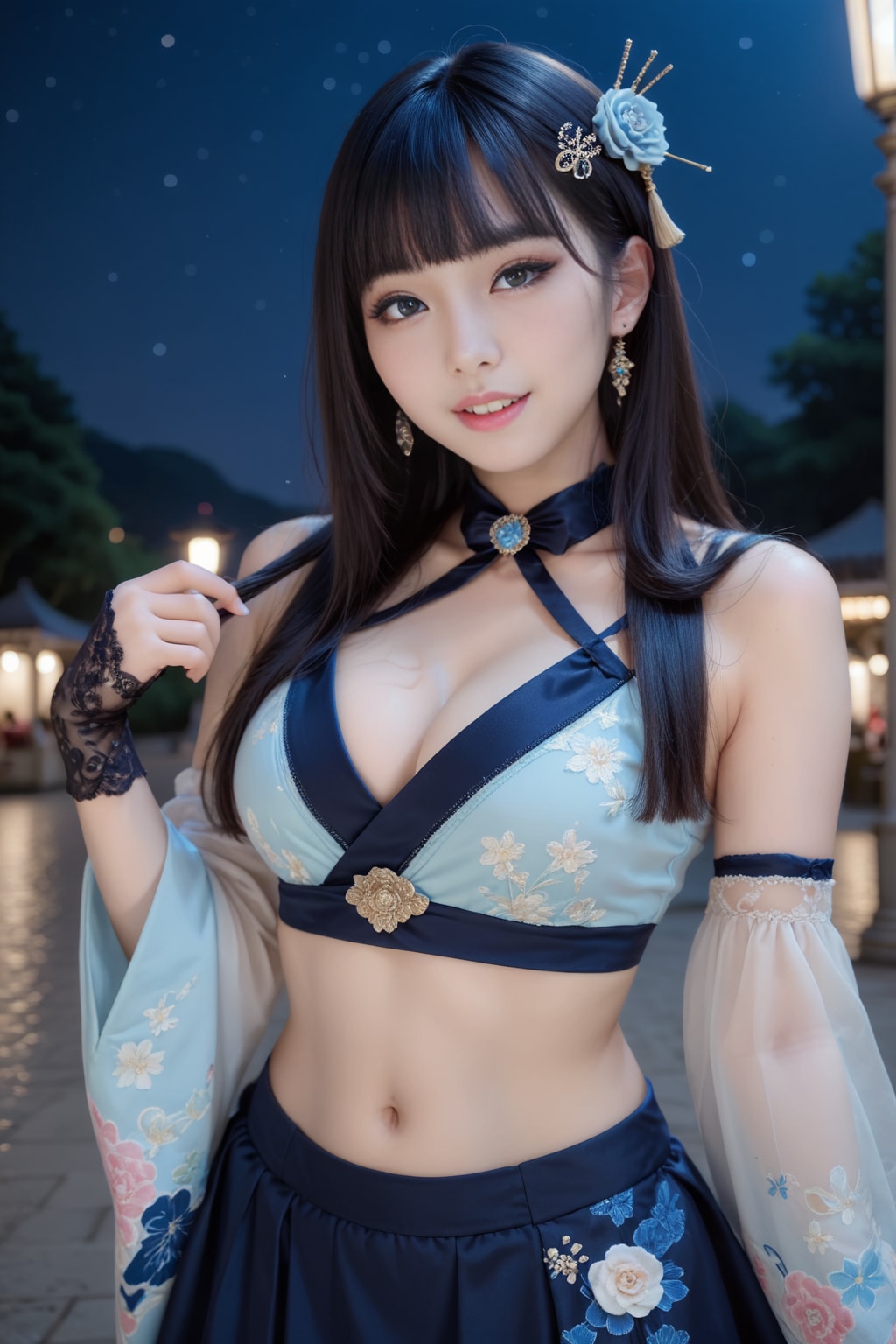 青の和風ドレス