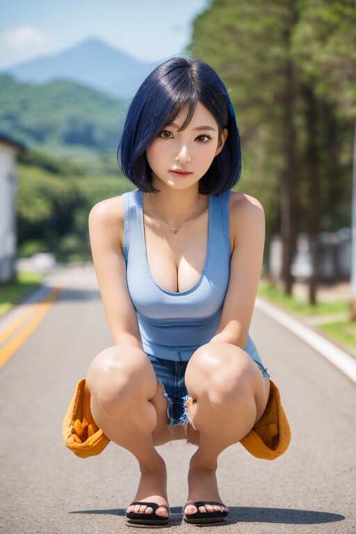 水色タンクトップの青髪お姉さん