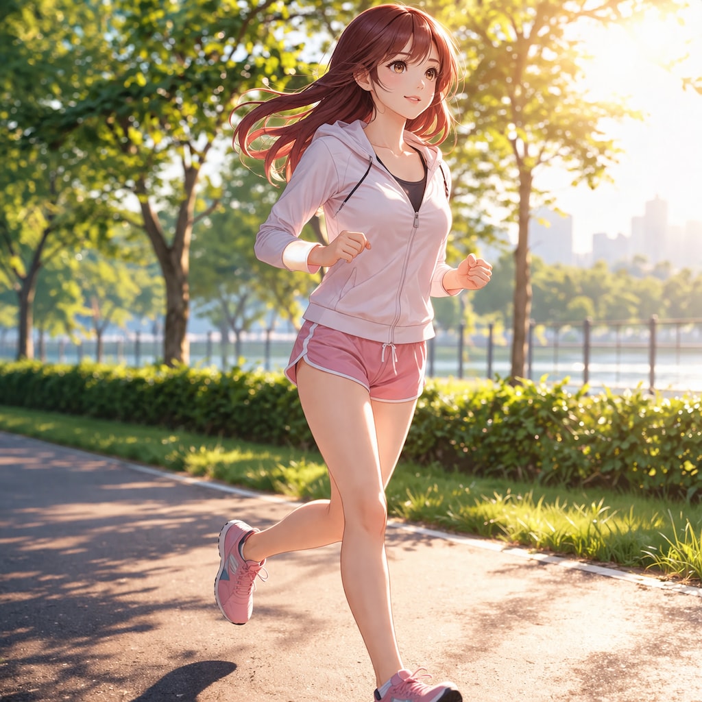 公園を走るレッドヘアちゃん