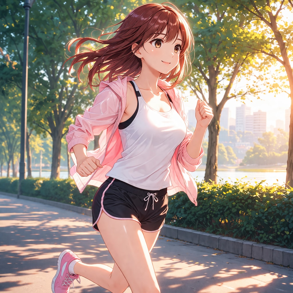 公園を走るレッドヘアちゃん