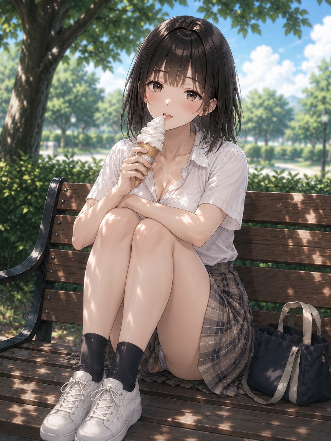 公園でアイスを食べる幼馴染2