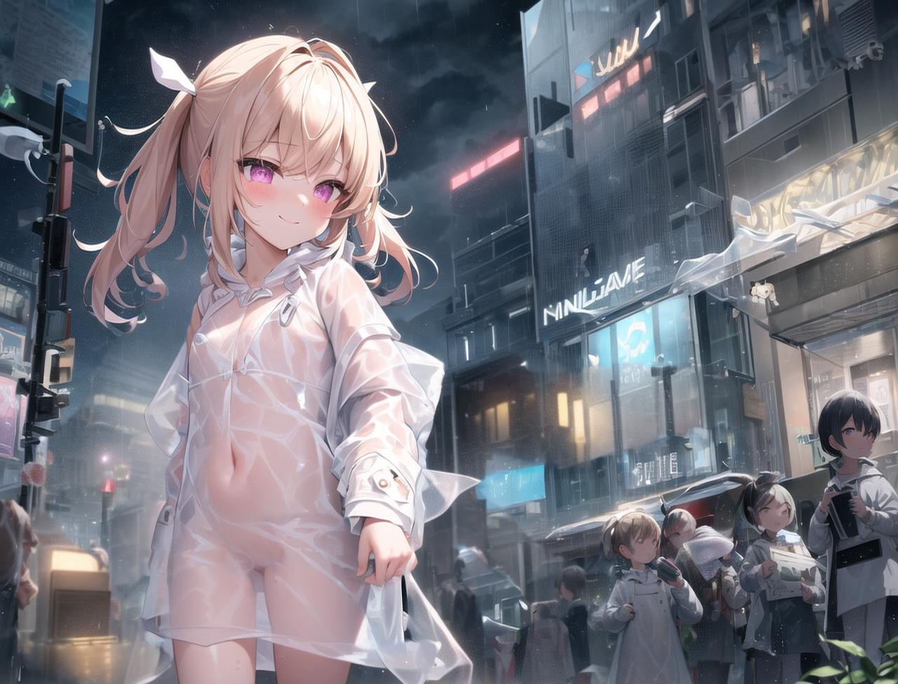 雨の日に散歩に出る少女