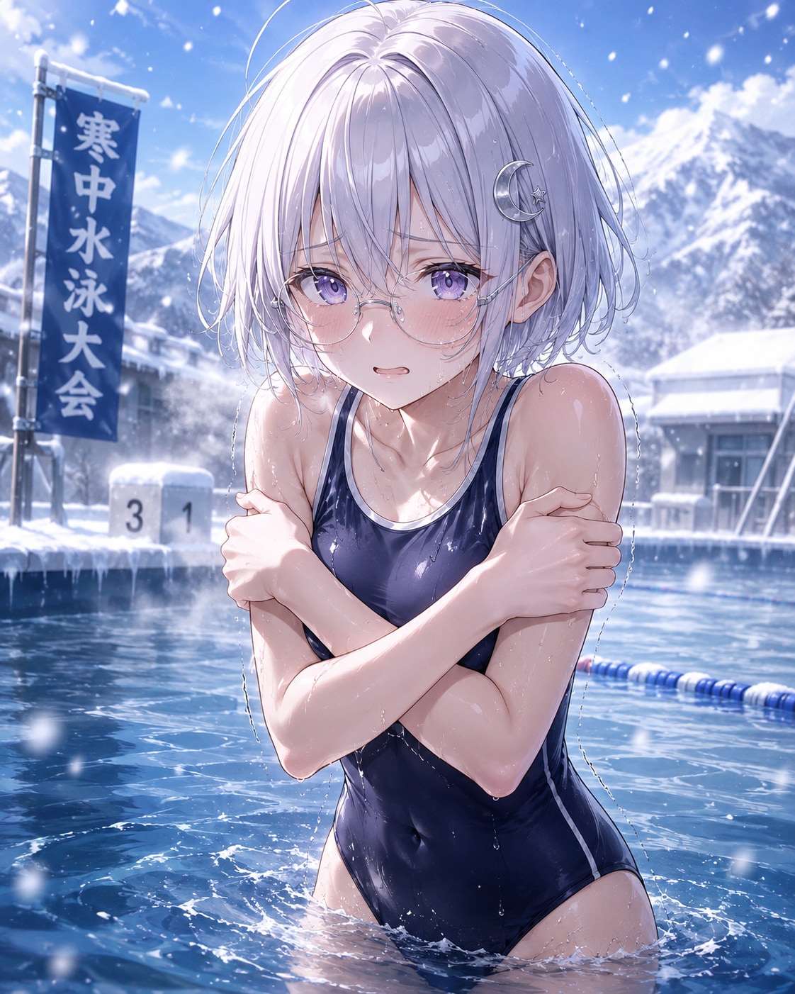 つ、冷たっ……でも、頑張る。