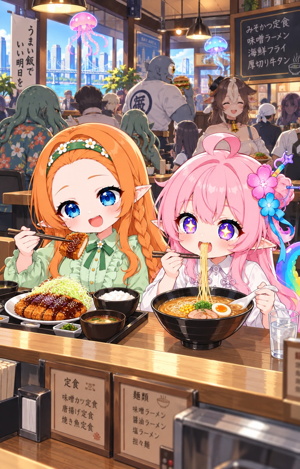 それぞれのランチ④でこオレンジ＆桃タコ | の人気AIイラスト・グラビア