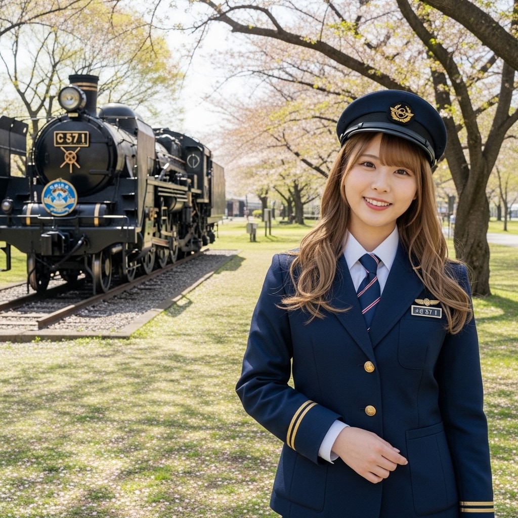 公園保存SLと制服コスプレ