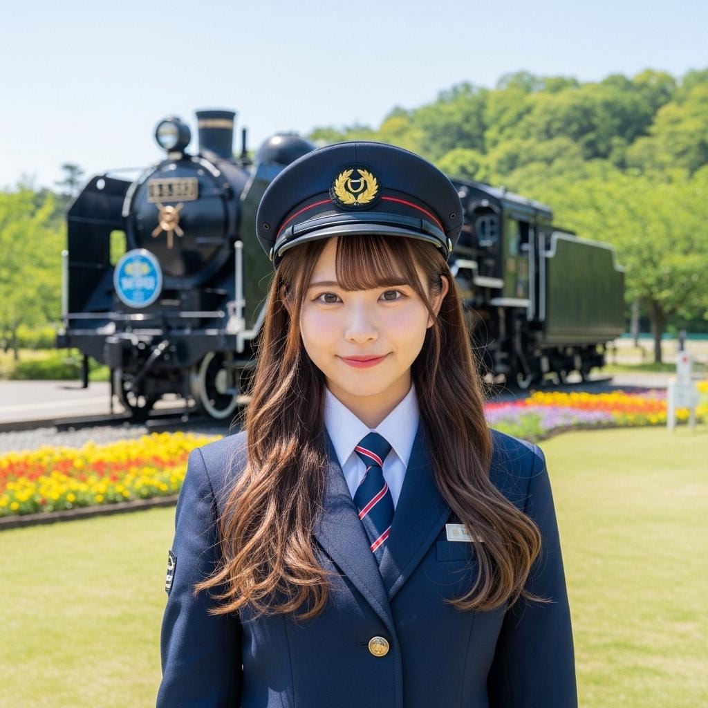 公園保存SLと制服コスプレ