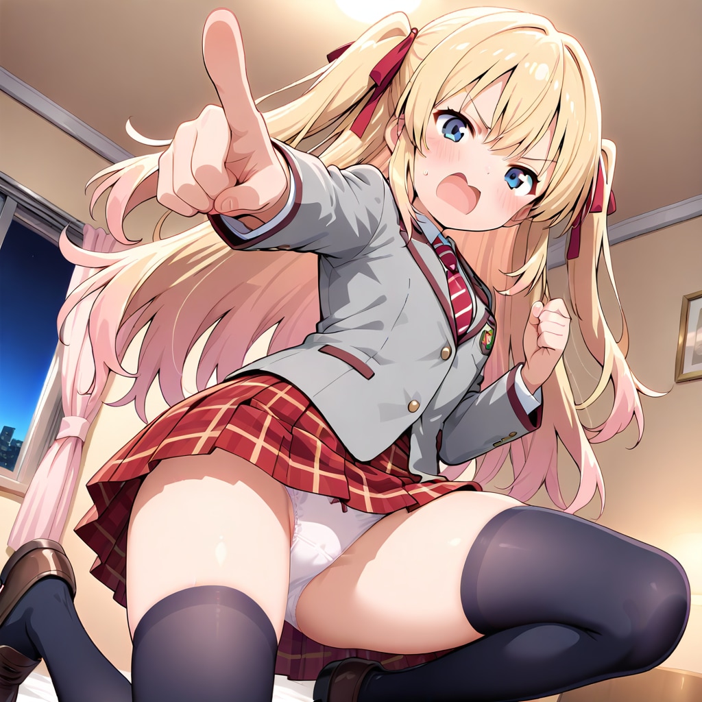 パンツ見せつける元気金髪JK