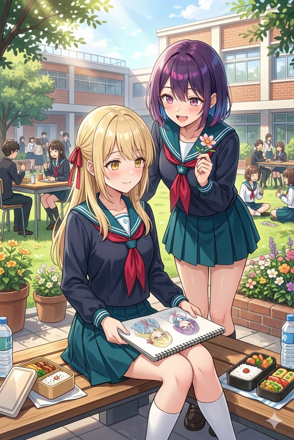 一輪のプレゼントと似顔絵