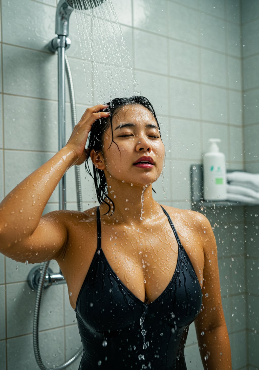 競泳美女、シャワー中