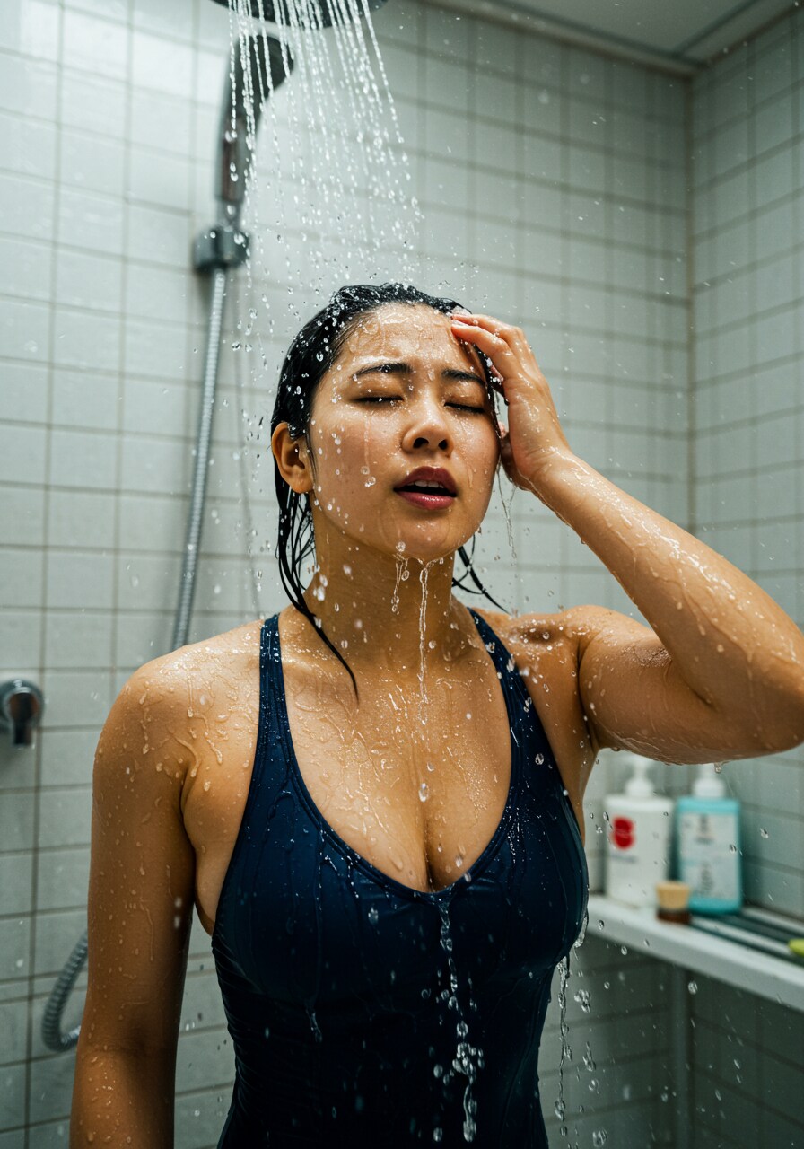 競泳美女、シャワー中