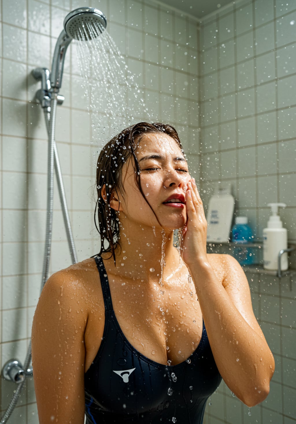 競泳美女、シャワー中