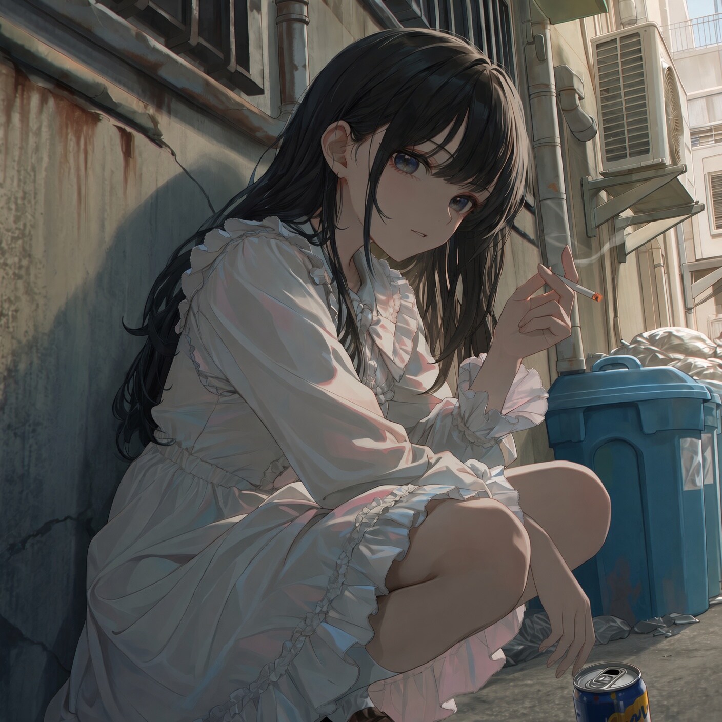 店の裏で休憩中のコンカフェ嬢 | の人気AIイラスト・グラビア