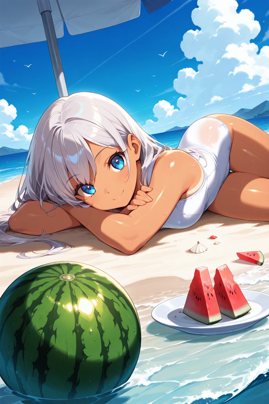 褐色 白スク水
