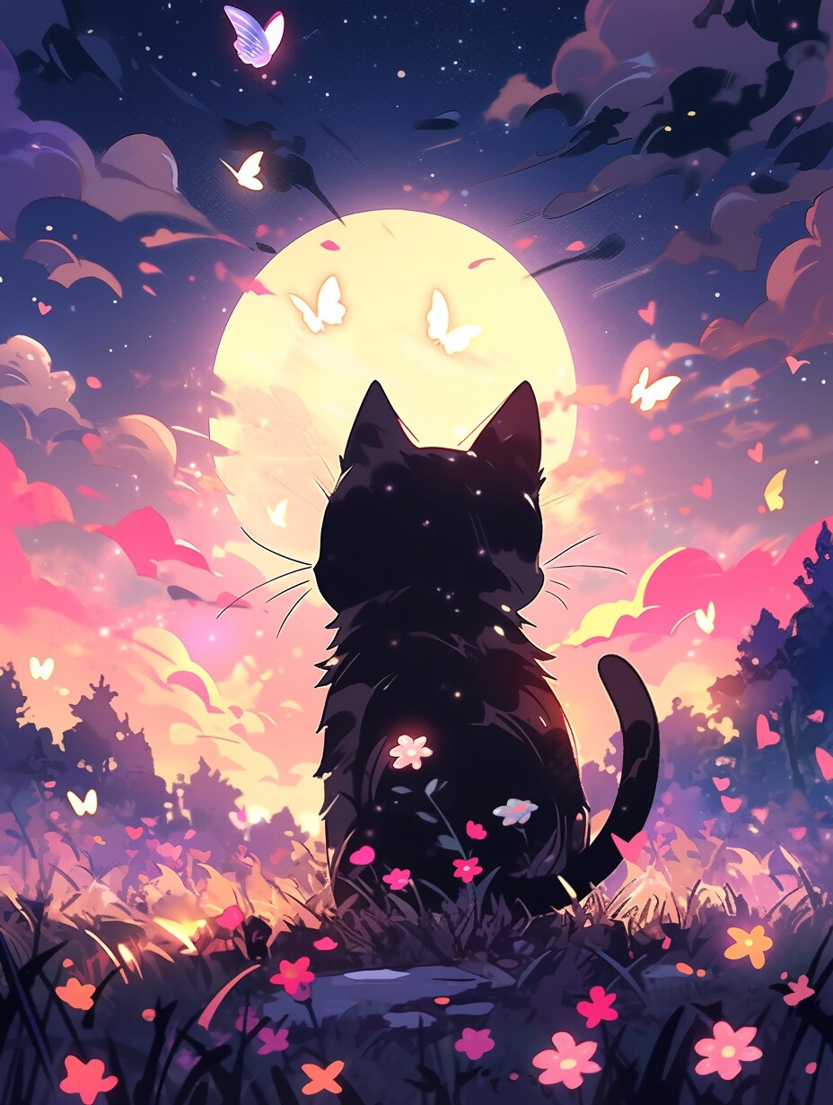 お月様と猫