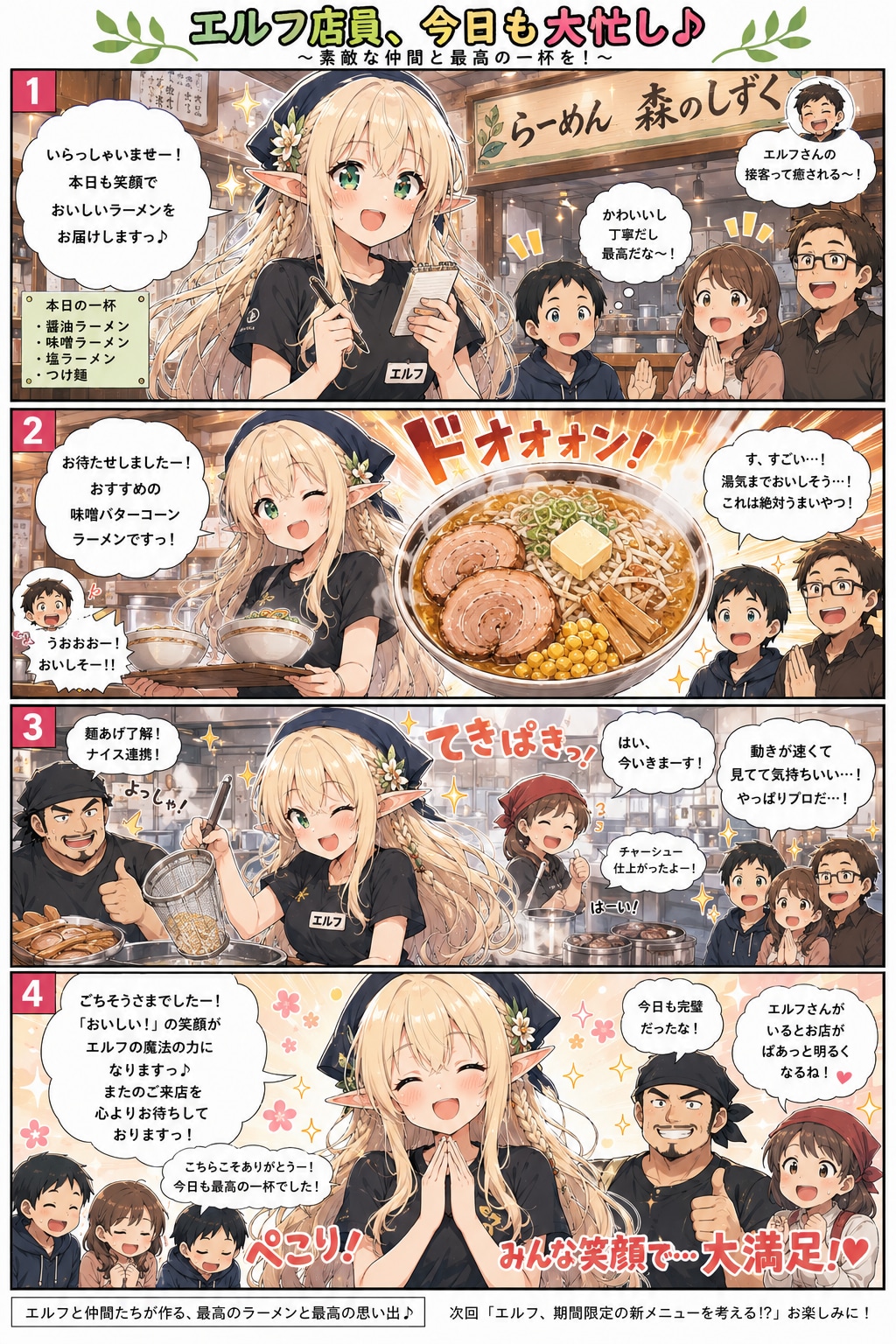 ラーメ屋で働くエルフの女の子