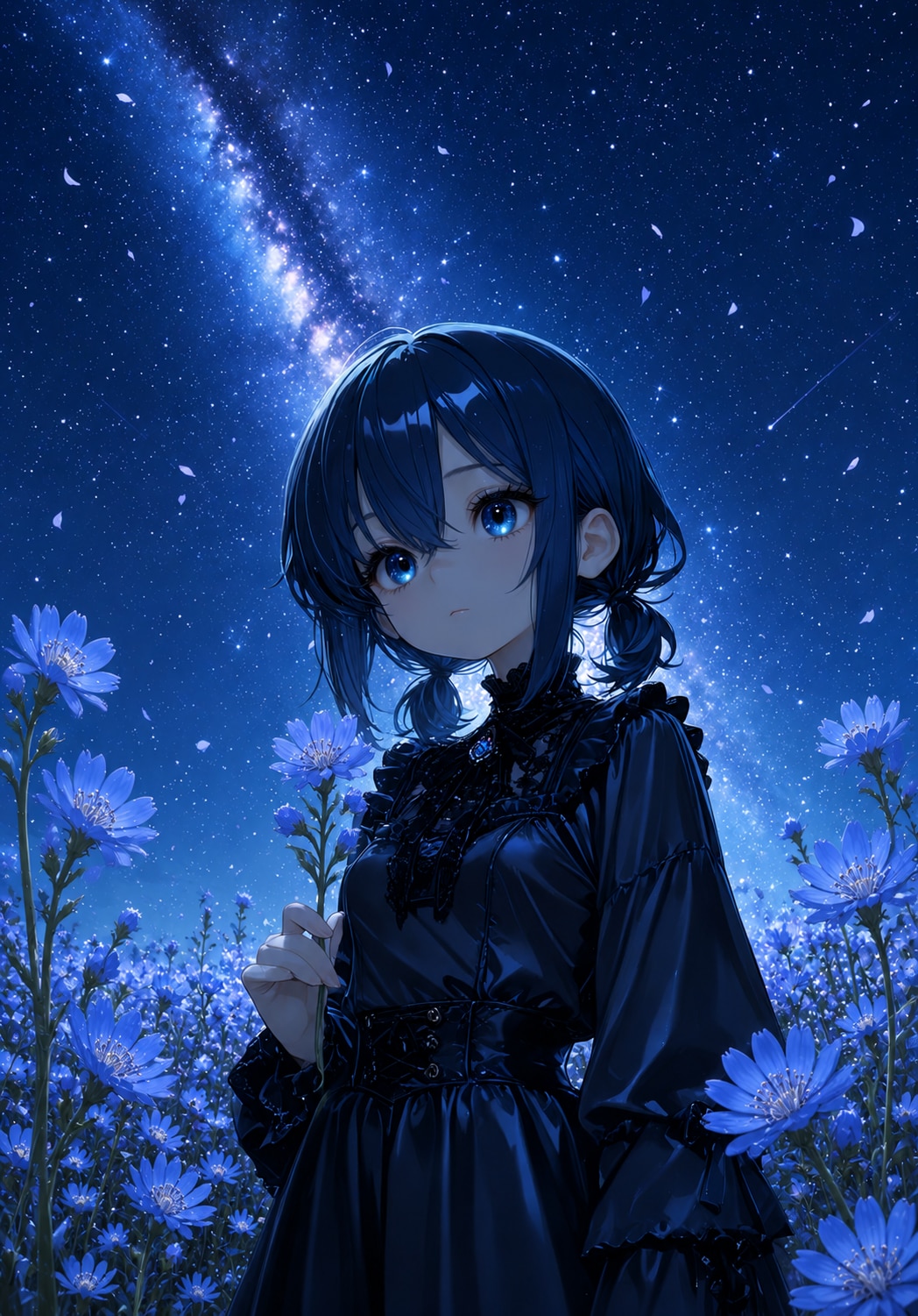 星明かりに咲くチコリ