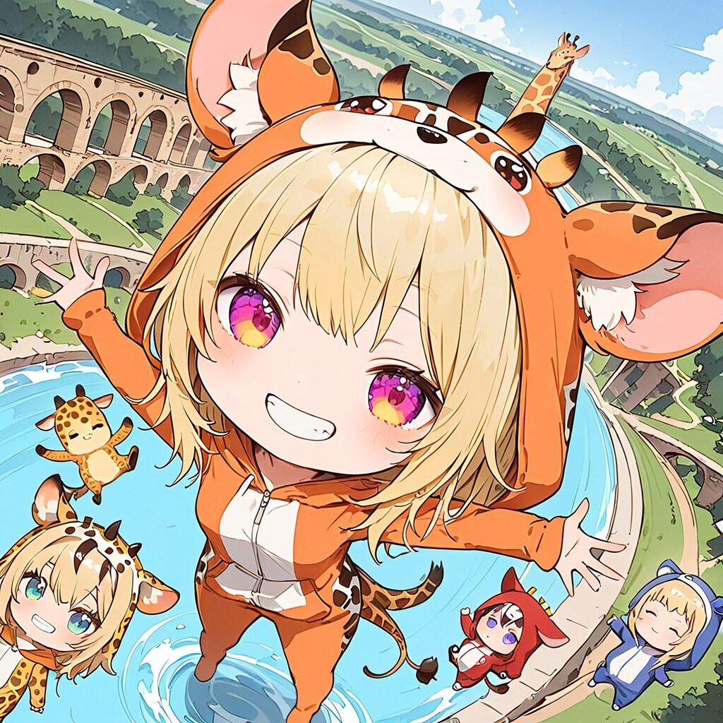 水道橋とキリン着ぐるみちび子ちゃん | の人気AIイラスト・グラビア