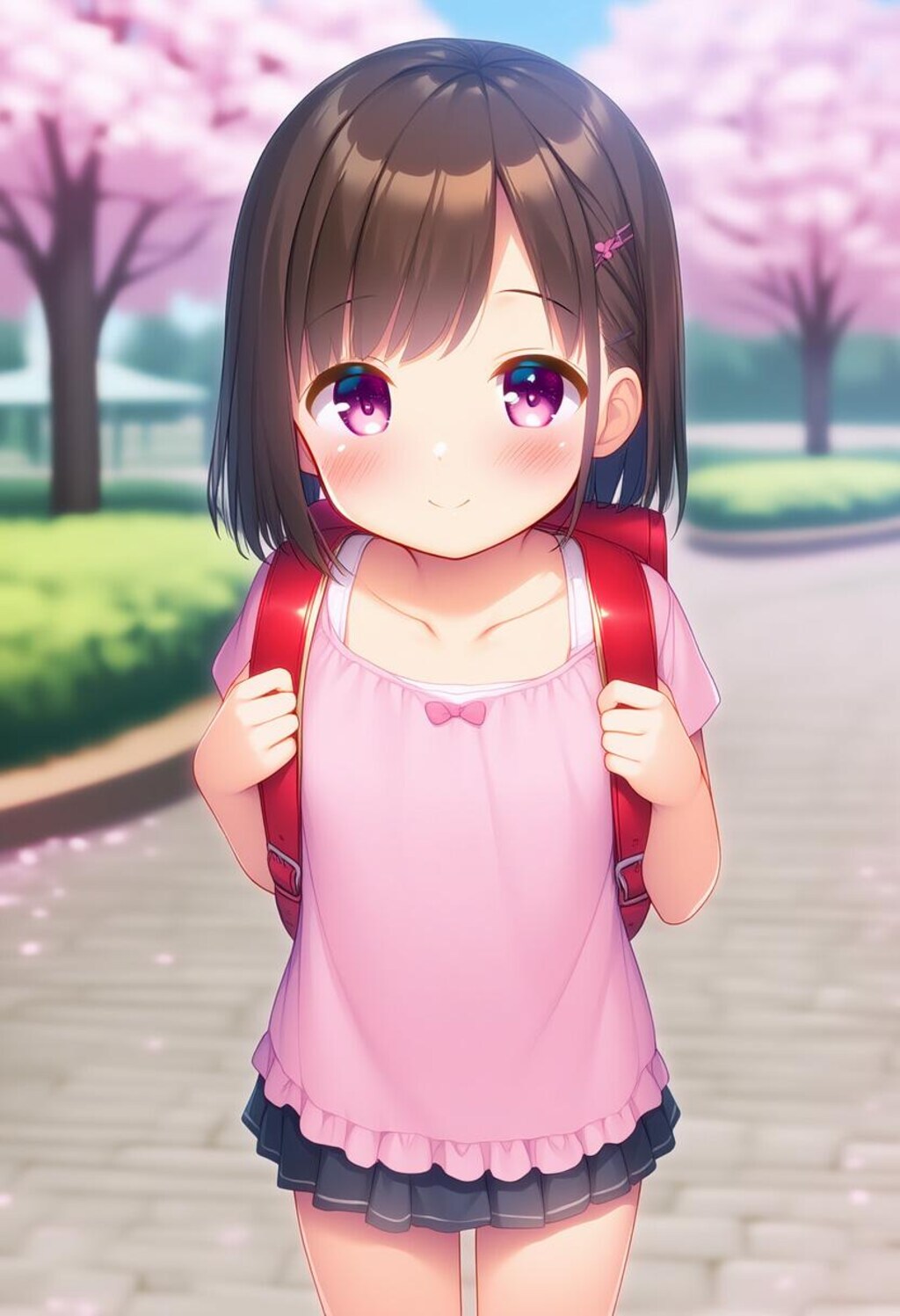 女子小学生と桜