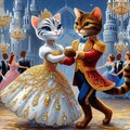 アクリル風 お城のダンスパーティーで王子様と踊るドレスのシンデレラ猫 4枚目