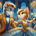 アクリル風 お城のダンスパーティーで王子様と踊るドレスのシンデレラ猫 3枚目