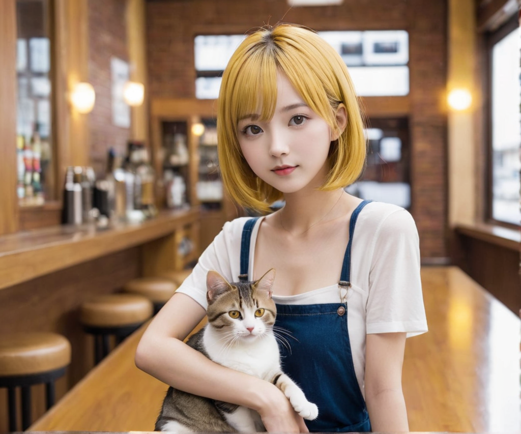 BarCatで猫と戯れるユイちゃん