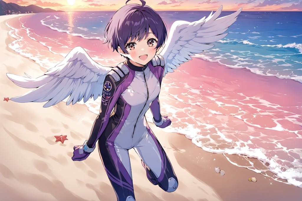 デートで砂浜にきた天使