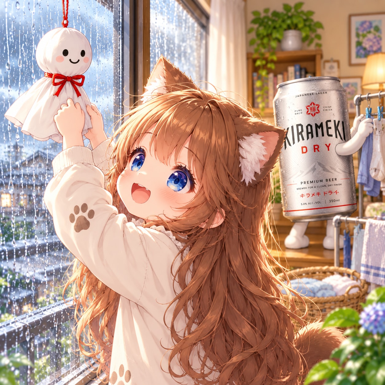 てるてる坊主を吊るす小さな女の子 | の人気AIイラスト・グラビア