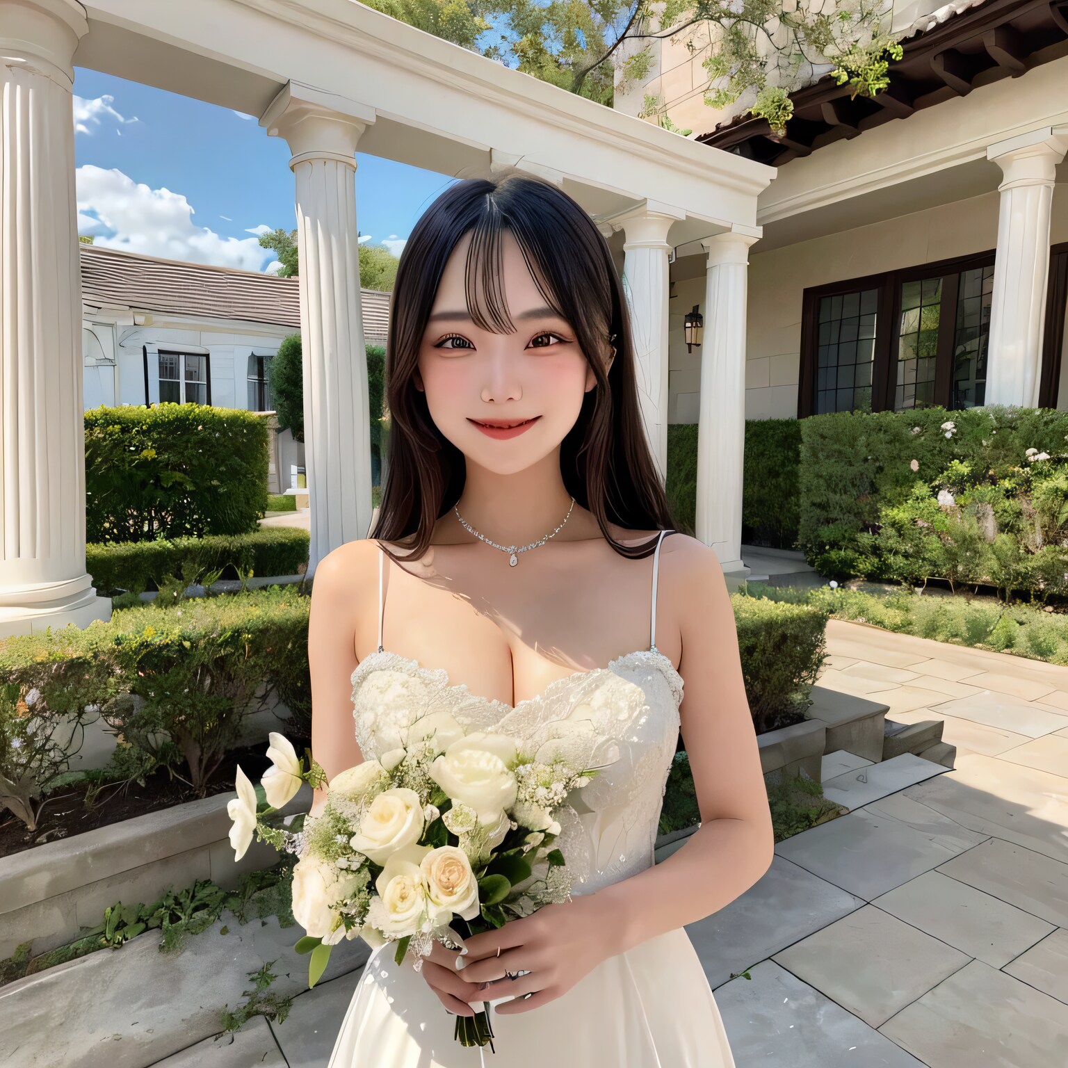 黒髪ロングでウェディングドレスの美女１２２ | の人気AIイラスト・グラビア