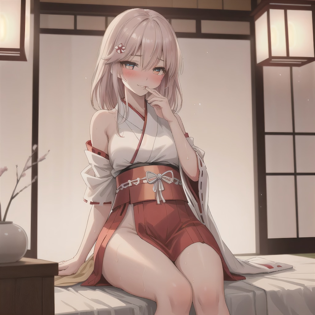 白髪ロングで巫女服の少女２