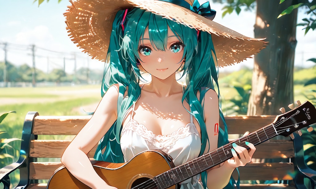 初音ミク、木漏れ日の公園であなたに一曲だけの弾き語り