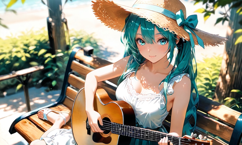 初音ミク、木漏れ日の公園であなたに一曲だけの弾き語り