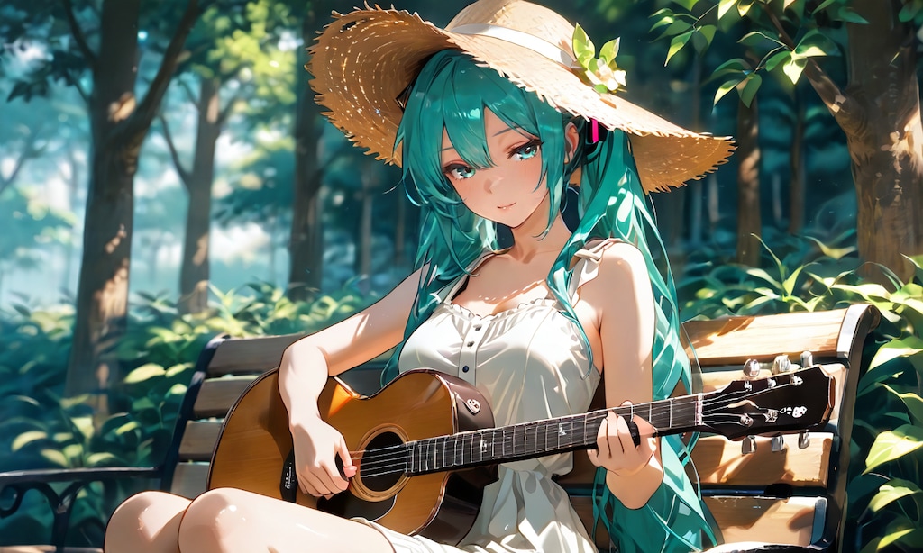 初音ミク、木漏れ日の公園であなたに一曲だけの弾き語り