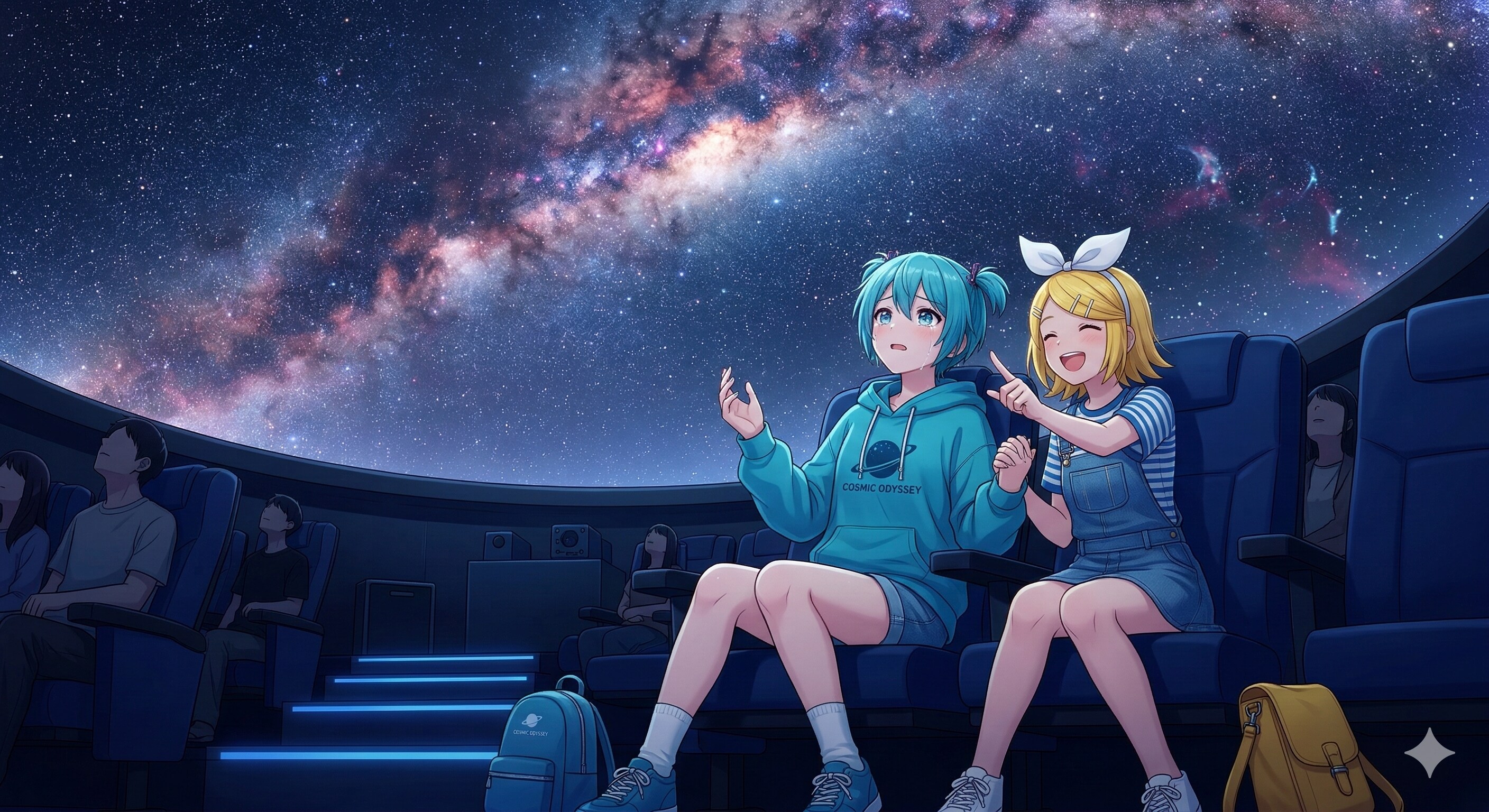 プラネタリウムに来たミクさんとリンさん🪐 | の人気AIイラスト・グラビア